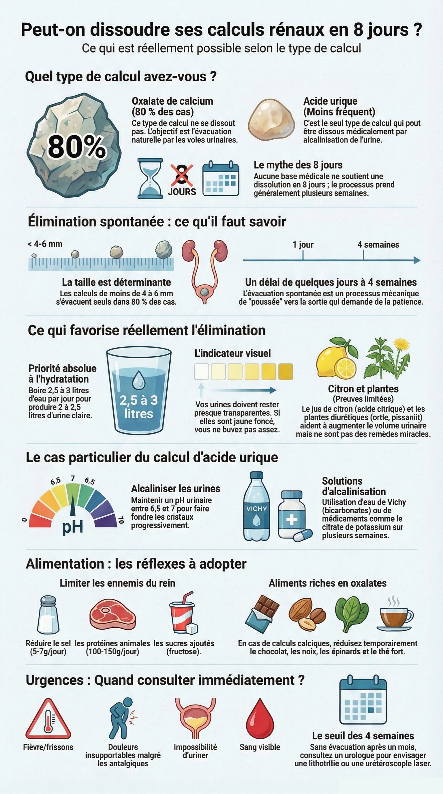 Infographie comment dissoudre les calculs rénaux en 8 jours
